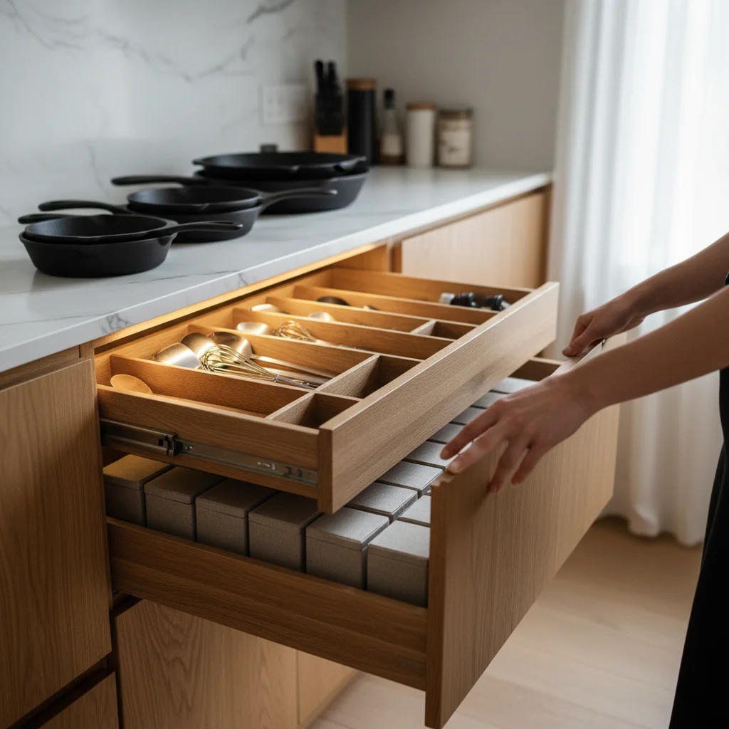 implantation cuisine moderne en L avec triangle activité