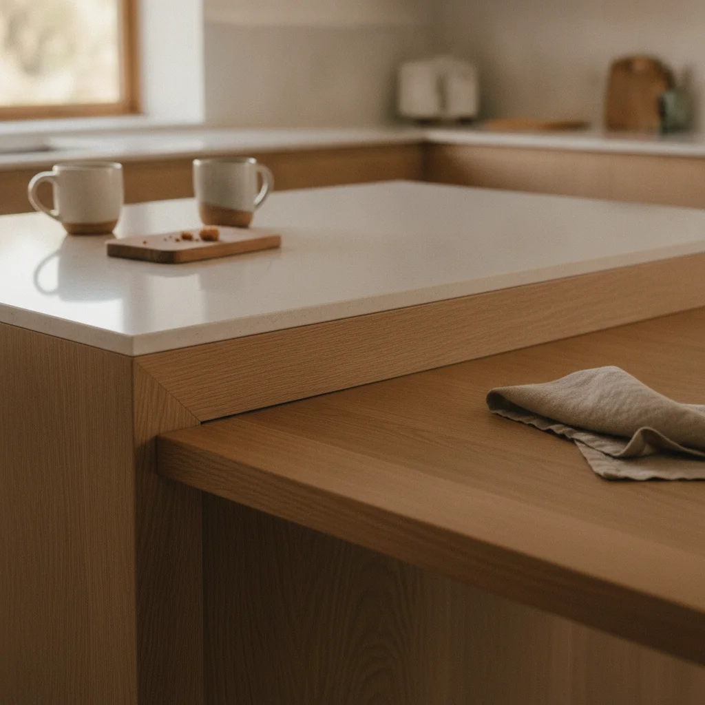 cuisine avec îlot central et table intégrée