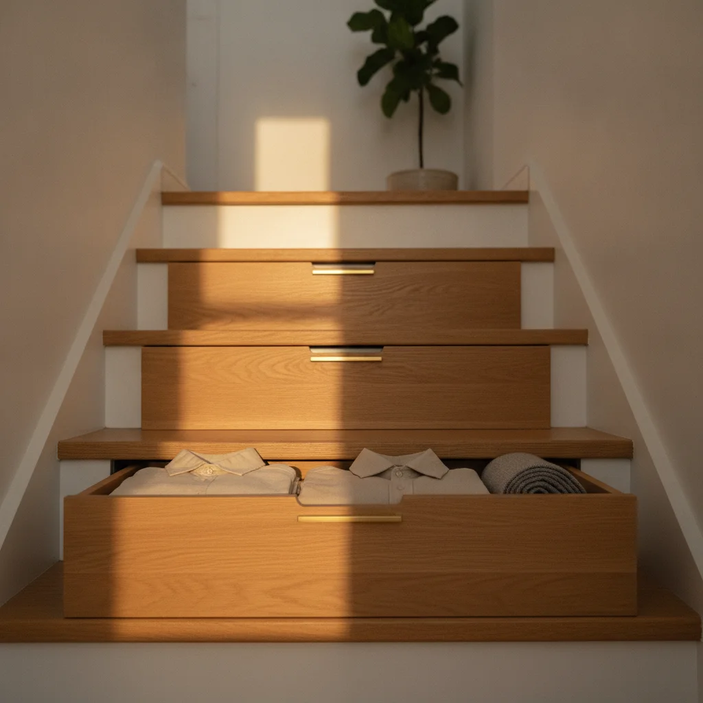 rangement sous escalier ouvert